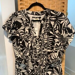 Maeve by Anthropologie Flutter Sleeve B+W Printed Dress